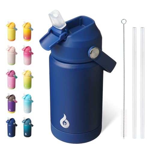 Image of BJPKPK Insulated Water Bottle with Straw Lid, 12oz Thermo Water Bottles, Flex Handle & Non-slip Boot, BPA Free Leak Proof Stainless Steel Metal Thermo, Tumblers, Cups,Klein Blue