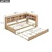Ball & Cast Twin Size Daybed with Trundle, Wooden Day Bed Frame with Cabinets and USB Ports, L Shaped Trundle Bed,No Box Spring Needed, Easy Assembly,Natural