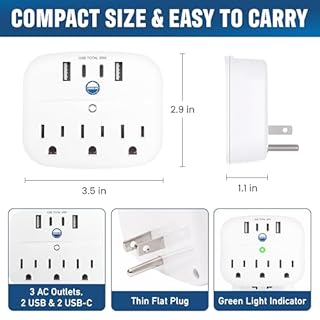 Cruise Approved Non Surge Power Strip [2 USBC, 2 USB, 3 AC] - Cruise Essentials for Carnival, Celebrity, Princess, Norwegian, MSC & Major Cruise Lines