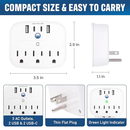 Cruise Approved Non Surge Power Strip [2 USBC, 2 USB, 3 AC] - Cruise Essentials for Carnival, Celebrity, Princess, Norwegian, MSC & Major Cruise Lines - Thumbnail 4