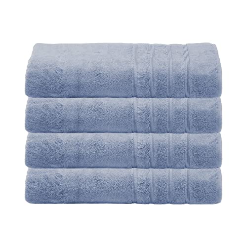 Mosobam 700 Gsm Hotel Luxury Bamboo Viscose-Cotton, Bath Towel Sheets 35X70, Allure Blue, Set Of 4, Oversized Turkish Towels #TOP14