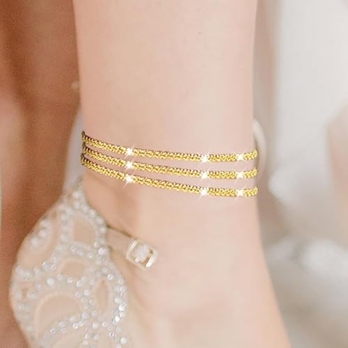 Image of Nanafast Women's Ankle Bracelets, Sparkling Multi-layer Anklet Bracelets for Women, Adjustable Shiny Gold /Silver Anklets for Women, Beach Cute Anklets Jewelry for Summer