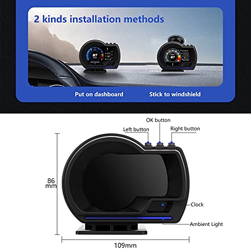 OBD2 Speedometer for Car with OBD2 GPS Dual System, Water TEM, Volt, Mileage, Overspeed & Fatigue Driving Alarm, RPM HUD Head Up Display for Car Digital Speedometer MPH by MAIMEIMI - Image 6