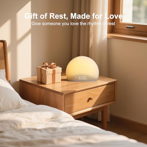 HOUSBAY Sunrise Alarm Clock, White Noise Sound Machine | Nature Sounds, Cozy Ambient Light, Dimmable Display, Screen-Free Bedroom Design, Balanced Sleep-Wake Rhythm, Wake Up Refreshed