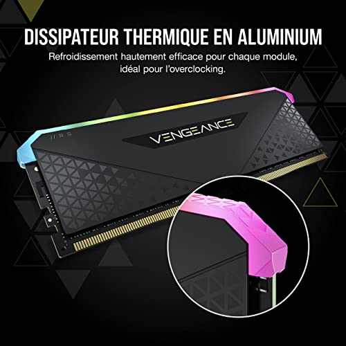 Corsair Vengeance RGB RS 16 Go (2 x 8 Go), mémoire de bureau DDR4 3200 MHz C16 (éclairage RVB dynamique, temps de réponse serrés, compatible avec les séries Intel et AMD 300/400/500), noir