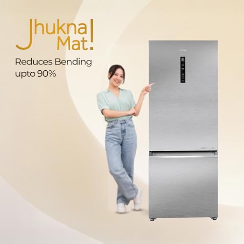 Image of Haier 325 L 2 Star Frost Free Triple Inverter Double Door Bottom Mount Refrigerator, Digital Touch Display & 2X Bigger Fresh Storage (HEB-332DSA-P, Dazzle Steel, 14 In 1 Convertible Modes, 2026 Model)