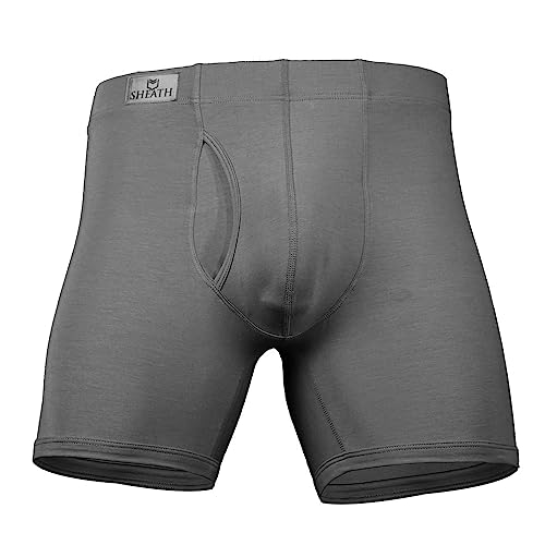 Sheath 3.21 Men?S Boxer Brief Underwear, Dual Pouch, Workout, Running, Fitness Grey, Large #TOP2