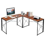 VECELO 59' L Shaped Computer Desk, Corner Computer Desk, Sturdy Home Office Computer Table for Small Space, Writing Desk, Larger Gaming Desk Workstation, Brown