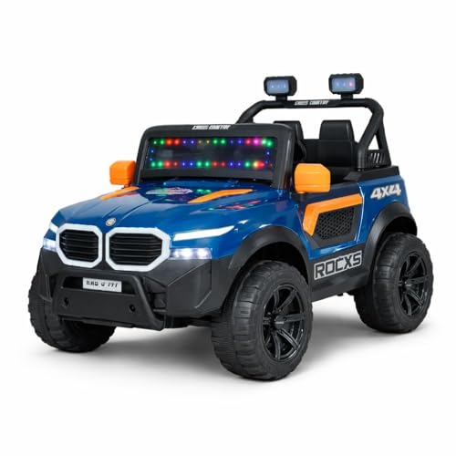 Image of KAB J 777 Rechargeable Battery Operated Jeep for Kids | POBO-2026|Electric Ride-On Toy with LED Lights,Music,RGB Windshield,Steering Function & Dual Control (Blue)