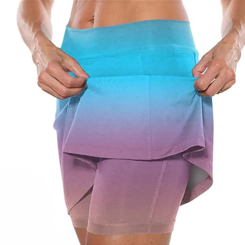 Saia feminina de tênis de cintura alta para ioga, short de corrida gradiente, estilo culottes, Azul-