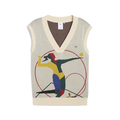 PUMA Mens Special Items Knit Vest V Neck Sleeveless Sweater Casual - White
