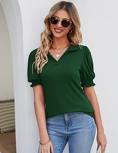 Micoson Women's Short Sleeve Tops And Blouses Business Casual Collared Tunic Shirt Stretch Cotton Polo Shirt Green S #TOP5