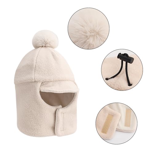 Kids Winter Trapper Hat Windproof Warm Scarf Hat Neck Warmer Hood Cap with Visor and Pom Pom for Boys Girls 2-10 Years4