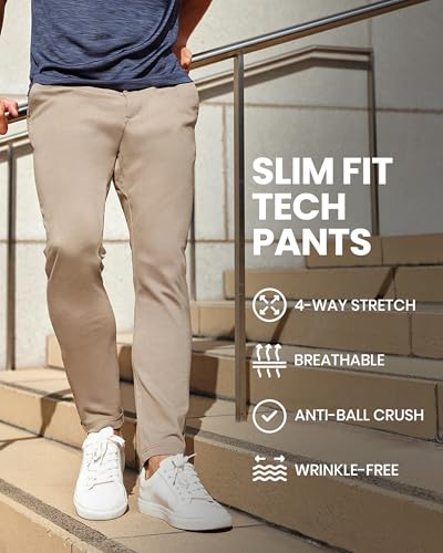 INTO THE AM Men's Casual Pants - Tapered Slim Fit Stretch Chinos Tech Travel Pants, Hidden Zipper Pocket, 30" & 33" Inseam4