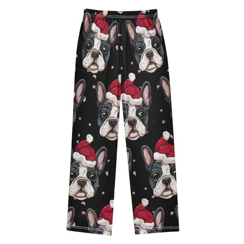 ZZXXB Xmas French Bulldog Print Boys Long Pants Soft Trousers Elastic Waist Kids Lounge Bottoms with Pockets S-XL2