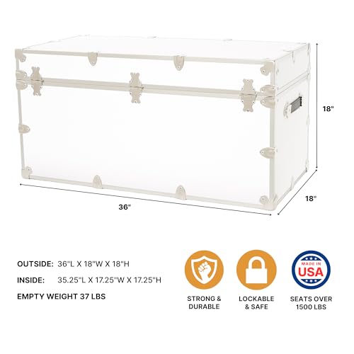Image of Rhino Trunk & Case Classic XXL Home Storage & College Trunk With Wheels - 36 inchx18 inchx18 inch, Seats 1500+ lbs, Soft-Close Lid. USA Made Secure Dorm Furniture, Organization, Steamer Style Blanket Chest