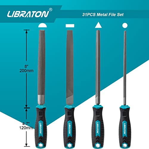 Libraton 31PCs Metal File Set, Metal Files, Metal Files for Steel, 12 Needle Files with Case, Riffler File, 12 Sandpapers, Steel Brush, File Sets for Wood and Metal, for Metalworking & Woodworking