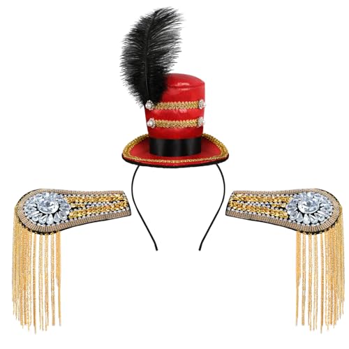Lrvcnva Circus Ringmaster Hat Headband and Shoulder Epaulets Set for Women 3Pcs Circus Ringmaster Costume Accessories Women