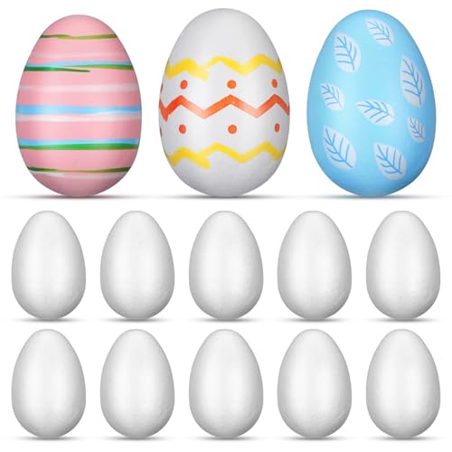 JECOMPRIS 3.14 Inch Solid Foam Eggs: 50 PCS White Easter Eggs to Decorate - Arts and Crafts Supplies for School Projects Holiday Home Spring Party