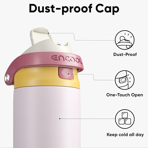 Image of ENCOOL Leakproof Insulated Water Bottle with Straw Dual-Sip Water Bottle Bag-Safe Design for Work, Commute & Gym - Keeps Drinks Cold All Day, 24 oz, Blush Pink
