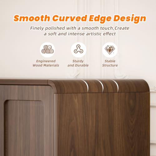 Image of 65.7 inch Sideboard Buffet Cabinet, Modern Storage Cabinet Credenza Walnut