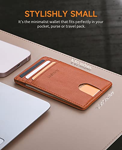 Image of Buffway Mens Slim Wallet, Minimalist Thin Front Pocket Leather Credit Card Holder with RFID Blocking for Work Travel | Minimalist