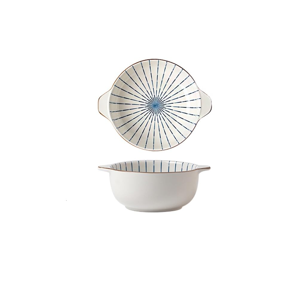 XYIANG Soup Bowl Soup Basin Japanese Double-Eared Soup Bowl Household Ceramic Large Soup Basin Soup Large Bowl Noodle Soup Bowl Tableware Deep Bowls (A)
