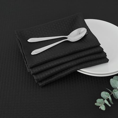 Image of maxmill Cloth Napkins 20 x 20 Inch Weaved Texture Pattern Soft Comfortable and Luxury Serviette for Restaurant Family Dinners Weddings Parties and Banquets Set of 4 Pieces, Black