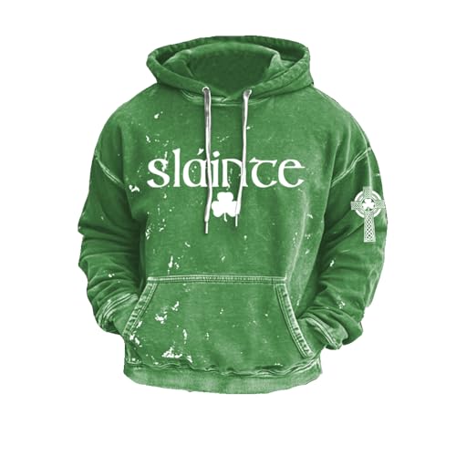 Retro Slainte St. Patrick'S Day Print Mens Casual Hooded Sweatshirt