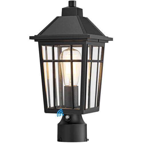 Lotsky Outdoor Post Lights 15 Dusk to Dawn Lamp Pole Light Fixture Large Waterproof Aluminum Outside Exterior Black Lantern for Garden Porch Pathway Patio Yard
