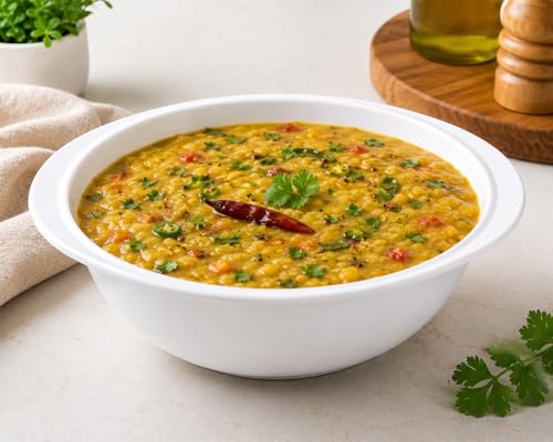 Image of Melvio By Malti 1 Pc Serving Bowl for Dining & Serving | Premium Melamine Bowl with Elegant Floral Design | Microwave & Dishwasher Safe Bowl for Curry, Dal, Vegetables, Snacks & Salads | White, 8 Inch