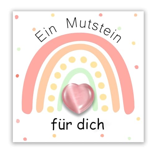 Mutstein Glücksstein Einschulung Mädchen, Herz Glückssteine für Kinder mit Karte und Geschenkbox, Glücksbringer Schulkind 2025 Mädchen, Einschulungsgeschenk Schulanfang, Schultüte Füllung