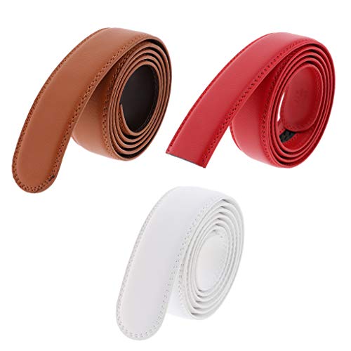 jojomis Men's Leather Belt Strap with Ratchet Mechanism No Buckle Design Replacement Strap 49.6 Inch Length 3.5cm Width Brown Red White- 126cm Brown2