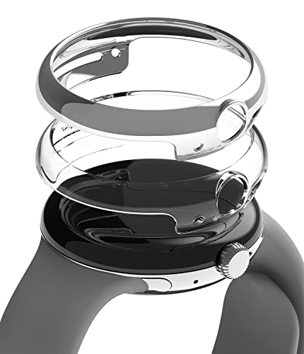 Ringke Coque Compatible avec Google Pixel Watch (Pas pour Pixel Watch 2) [Slim] Transparente Solide Rigide Bumper pour Google Pixel Watch 41mm - Clear & Chrome (2 Pack)