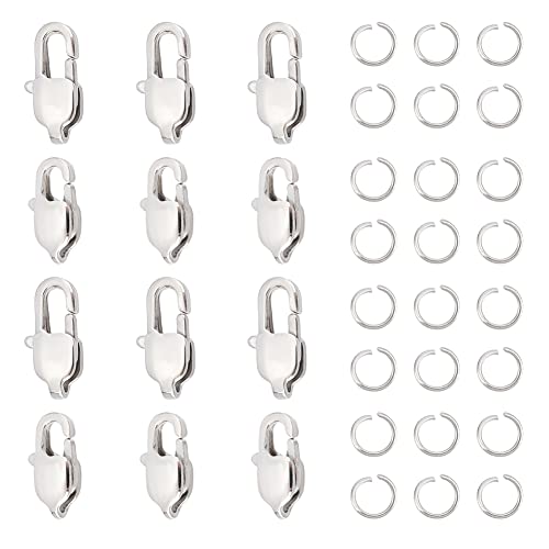 UNICRAFTALE 16 Pcs 2 Size Ion Plating 304 Stainless Steel Lobster Claw Clasp with 20Pcs Open Jump Ring Long Closures Clasp Bracelet Connector Clasp Metal Clasp for DIY Jewellery Making