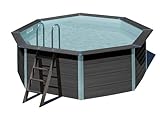 POOLCREW WPC Pool Komplettset Santorin, Aufstellpool Set inkl. Pumpe und Filter, Swimmingpool mit Sandfilteranlage und Leiter, Frame Pool rund  410 x 124 cm