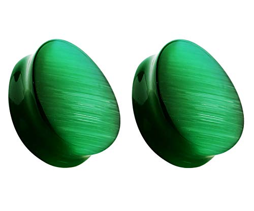 Pierced Owl - Natural Green Cat's Eye Stone Double Flared Tear Drop Plugs, Sold as a Pair