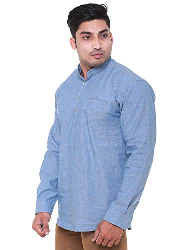 Image of Men's Linen Chinese Collar Full Sleeve Plus Size Short Kurta