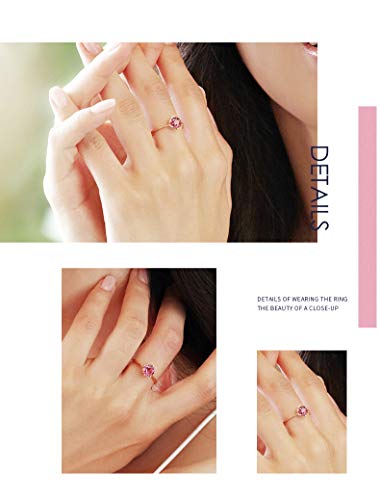 AGVANA 14K Solid Rose Gold 0.85Ct Genuine Pink Tourmaline Promise Engagement Ring for Women October Birthstone Fine Jewelry Anniversary Birthday Gifts for Women Mom Wife Lover, Size 5-84