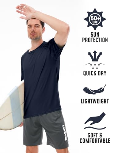 Rash Guard for Men Swim Shirts Short Sleeve UV Sun Fishing Shirts Sun Protection Swimming Water T-Shirt Mens Clothes Workout Rashguard Athletic Tee Dark Blue L2