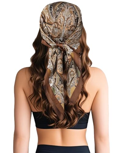 Sumolux Head Hair Scarf for Women Like Satin Silk Scarf Bandana Hair Wrapping Night Large Square Scarves 27.5"4