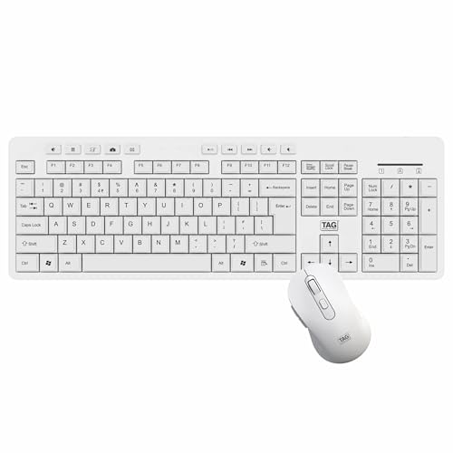Image of TAG KBWM1000 White Wireless Keyboard & Mouse Combo Kit with USB 2.4Ghz Nano Receiver, Linear Chiclet Keys, Upto 10M Clicks, Full 104 Keys & 10 Multimia Keys, 6 Buttons Mouse, for Windows /Mac /Linux