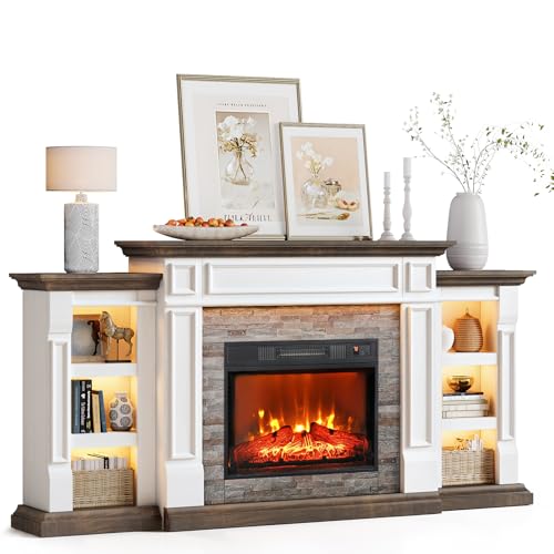 LGHM 72" Electric Fireplace with Mantel, LED Fireplace TV Stand