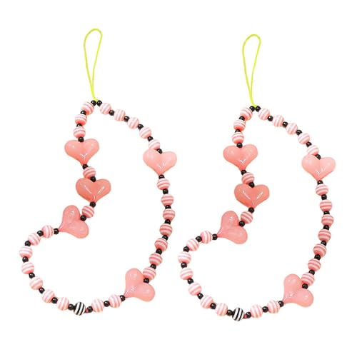 Staqlo 2PCS Handmade Heart Beads Phone Charm - Cute Colorful Phone Bracelet Lanyards and Wrist Straps zlax-11