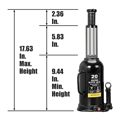 Torin 20 Ton (40,000 Lbs) Capacity Hydraulic Welded Heavy Duty Bottle Jack, At92003Bb , Black #TOP1