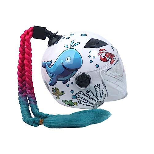 Helmet Ponytail Dual Pigtails Twist Braids Hair with Sucker Bow for Motorcycle Bike Motorbike Motocross Off Road Bicycle Cycling Bikers Riders Skateboarding Scooter Costume Cosplay (Pink Cyan) - Image 2