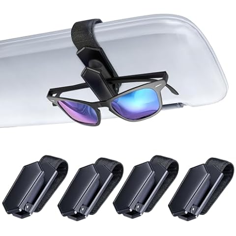 Veharvim Sunglass Holder for Car (One-Handed-Operation, Gentle & Secure Hold, Silicone Padded, Universal Fit, Metal Clip) Visor Sunglass Holder Clip,Visor Sunglass Holder Car (Black, 4 Pack) Cover
