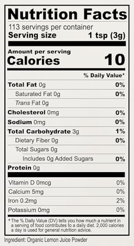 Anthony's Organic Lemon Juice Powder, 12 ounce, Freeze-Dried, Cold Pressed, No Sugar Added, Gluten Free, Non GMO