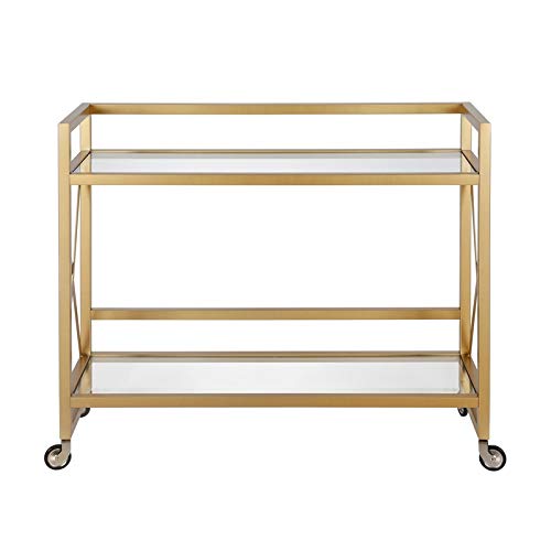 Henn&Hart 2-Shelf Metal X-Accent Bar Cart Brass Finish #TOP2