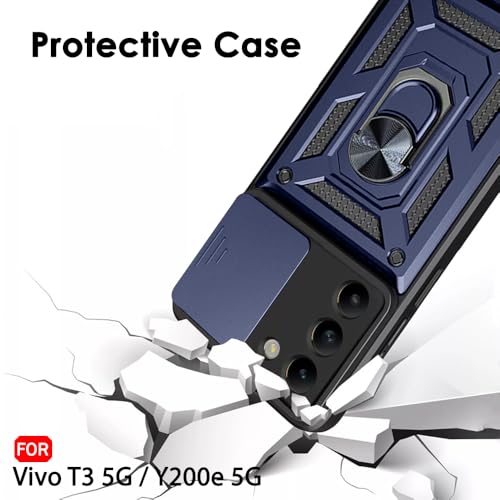 Image of TheGiftKart Tough Armor Bumper Back Cover Case for Vivo T3 5G / Y200e 5G | Sliding Camera Cover, Kickstand & Ring Holder | 360 Degree Protection Back Cover Case for Vivo T3 / Y200e 5G (PC & TPU, Blue)